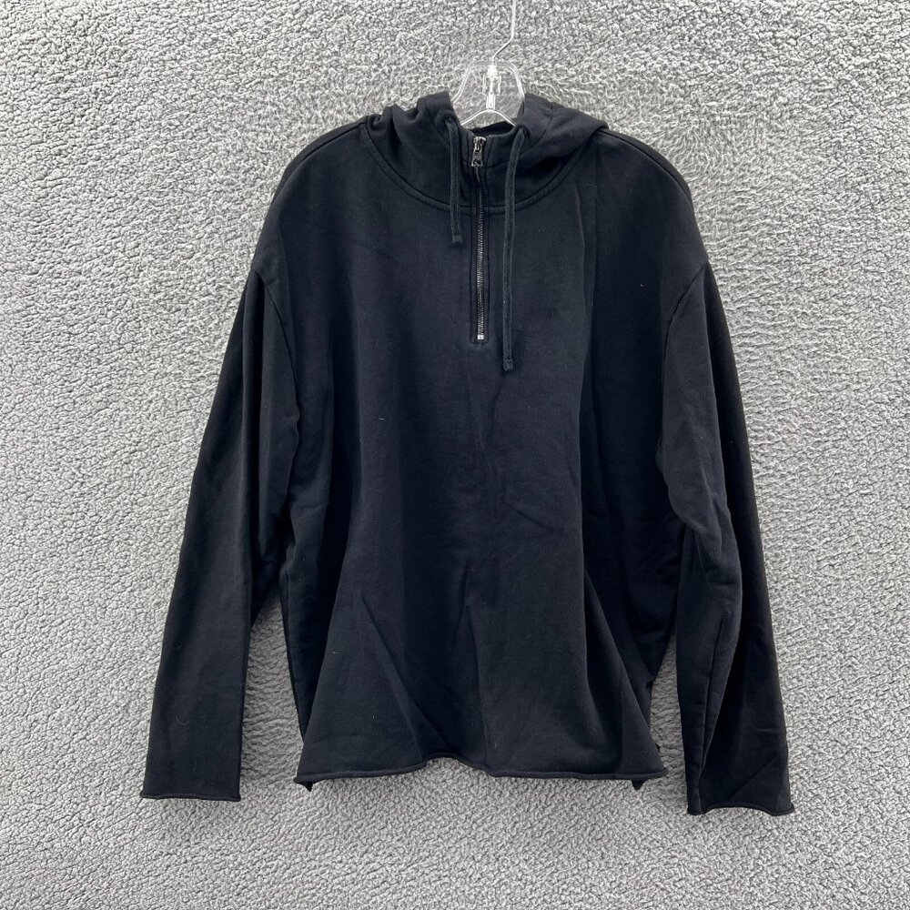 Hugo Boss 1/4 Zip Hooded Sweatshirt Hoodie Mens XL Raw Hem Black *